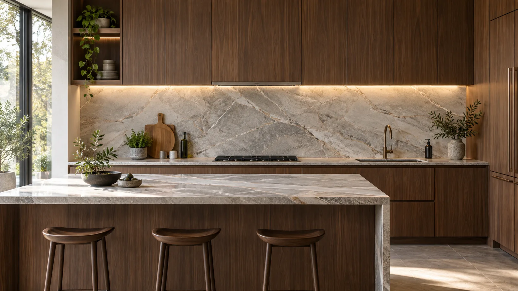 Full-Height Stone Backsplashes: Design and Practicality